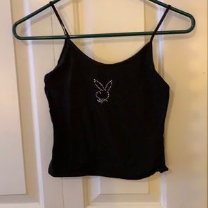 Black midi Tank top with Playboy Bunny rhinestone
